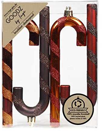 Christbaumschmuck Kunststoff 14cm 4 Stück Set Zuckerstangen Weihnachtskugeln braun orange Flame Mix