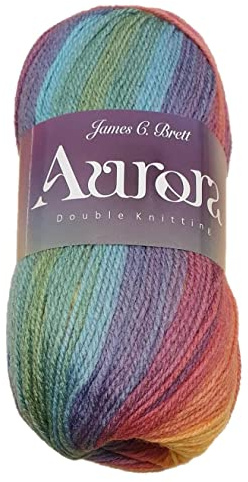 James C Brett Aurora DK 20% Wool Rainbow Knitting Crochet Yarn (02), Multi Coloured