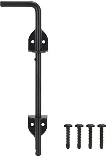 12 Inch Cane Bolt Gate Drop Rod Heavy Duty Gate Hardware, Wooden Fence Latch for Gates, Metal Gates Doors Stopper for Gate Ground, Wrought Iron Gate Latches, Black Finish