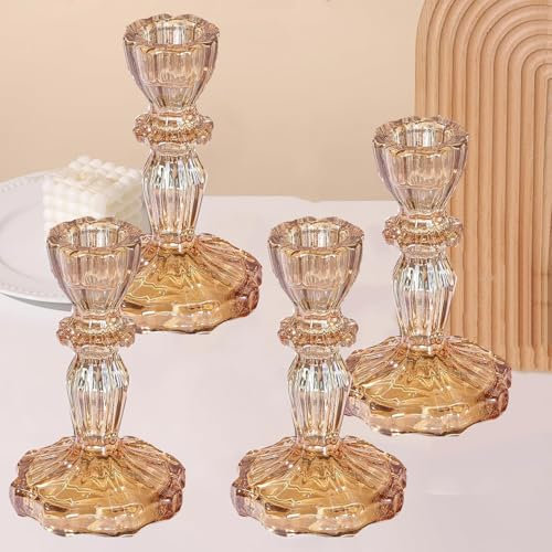 Jinavoty Glas-Kerzenhalter, Kerzenhalter für Weihnachten, Hochzeit, Geburtstag, Party - Kristallklar, Universalgröße