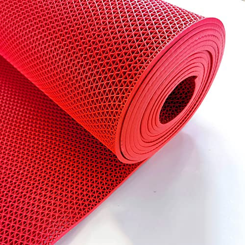 WLWLEO Drainage Anti-Rutsch Bodenmatten Große Mesh Hollow PVC Anti-Rutsch-Matten 3 x 10ft Nassbereich Anti-Ermüdungs-Bodenmatte für Schwimmbad Badezimmer Dusche Sauna Fitnessstudio Garage,Rot,0.9×3M