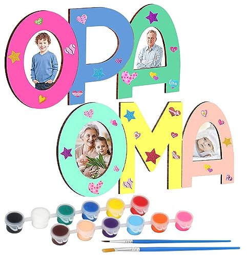 JOYSKY Oma und Opa Geschenk - 2 Stück Holzbuchstaben Bastelset für Kinder und Enkel - Geburtstag und Weihnachten