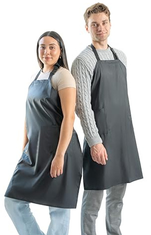Waterproof Apron For Men and Women - 2 Pockets - Black - 2 Pack - 35 Multi Purpose Work Aprons for Dishwashing, Dog Grooming, Cleaning - Heavy Duty Dishwasher Apron - Water Resistant Kitchen Apron