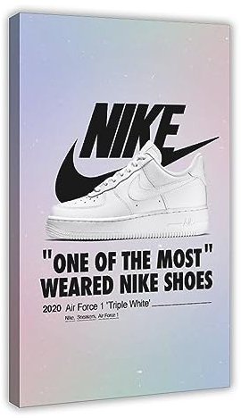 Nike Wanddeko-Poster - Air Force 1 Typ 2020, Dreifach Weiß, Leinwand für Schlafzimmer, Büro, Sportlandschaft - Raumdekoration