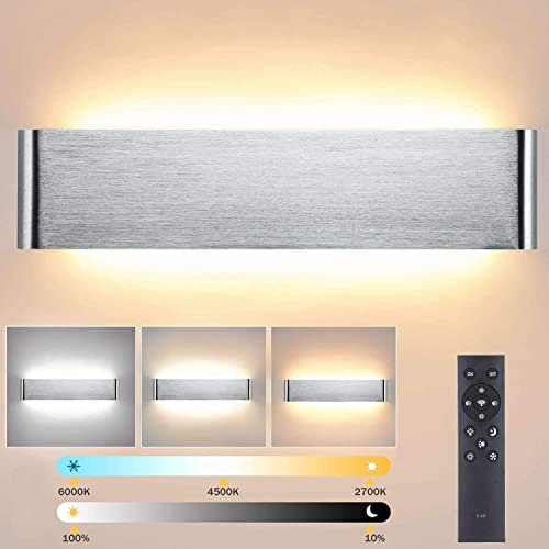 Lightsjoy 28W LED Wandleuchte Innen Dimmbare Wandlampe mit Fernbedienung 40CM Modern Wandleuchten Silber Wandlampen Up Down Wandbeleuchtung für Treppenhaus Wohnzimmer Schlafzimmer Flur (2700K-6500K)