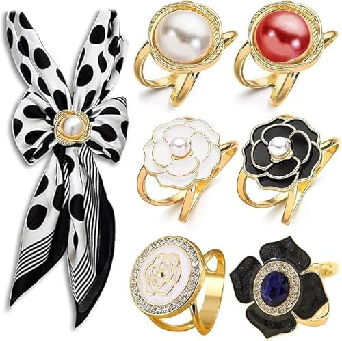 Wekuw Schalring Clip, 6 Stücke Tuchring Schal Ringe Broschen Damen Legierung Schal Clips Einfach Schal Clips Goldene Schalschnalle Modisch Tuchring, für Schals, Hemden, Schals, Weihnachtsgeschenke