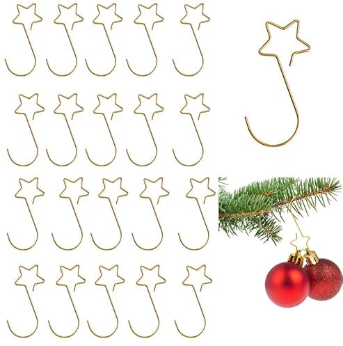 XiaZhiZhen Kugelaufhänger 60 Stück Christbaumschmuck Christbaumhaken, schnelle Kugelhaken mit Sternen Christbaumkugeln Christbaumschmuck (Gold/Haken mit Sternen)