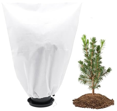 Winterschutz für Pflanzen 80 x 60 cm Frostschutz Schutzhülle Pflanzensack für Kübelpflanzen Atmungsaktiv Reißfest Wiederverwendbar Pflanzenschutzsack mit Zugband Pflanzenschutz Winter (1 Stück Weiß)