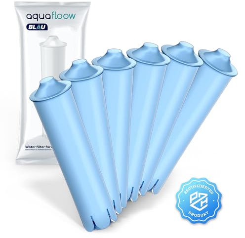 Aquafloow Ersatz Wasserfilter für Jura Blue Kaffeevollautomat 6 Stück | Kompatibel mit Jura 71312 Blue | Filterpatrone für Kaffemaschinen A1 A5 F5 F7 F8 ENA3, GIGA5, Impressa C5, J90, S9 Classic