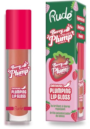 RUDE Berry Plump Plumping Lip Gloss Bare – Gloss für Volumen und Fülle, Berry Plump in der Farbe Bare, Feuchtigkeitsspendend und Glanz