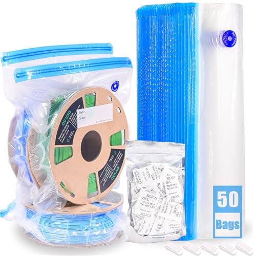 OVVNYXE OVV3D Filament Storage Bags Kit 105pcs, 50 Bags 3D Printer Filament Storage Vacuum Sealed Kit with 50pcs Desiccant, Perfect for 3D Filament Storage or Using After Filament Dryer Box