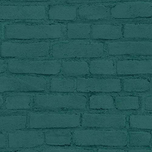BRICOFLOR Papier peint vert foncé intissé & vinyle idéal chambre enfant Tapisserie imitatiom brique bleu canard Papier peint brique bleu couloir
