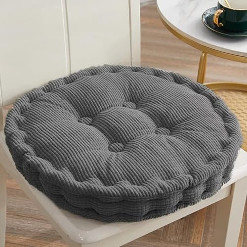 Sitzkissen Outdoor, 2er Set Stuhlkissen 50x50cm, Dicke Bodenkissen, Sitzpolster Outdoor für Bank und Gartenstuhl(Runde,Dunkelgrau,50 x 50 cm)