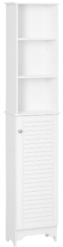 HOMCOM Colonna Bagno con Ripiano e Armadietto Chiuso, 34x20x165 cm, Bianco | a 3 Livelli, Mobile Bagno Salvaspazio