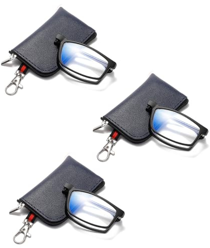 OWTXIS Faltbare Lesebrille für Frauen Männer, Schlüsselanhänger Taschen Kompakte Leser Blaues Licht Tragbare Taschenbrille (Schwarz, + 2.00)