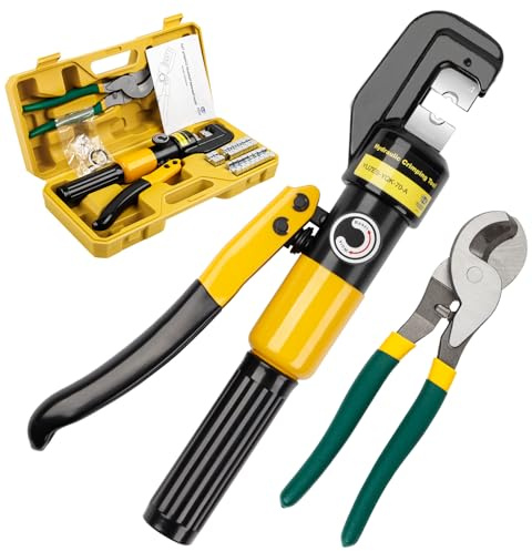 YUZES Hydraulische Crimpzange und Kabelschneider, 12 AWG bis 00 (2/0), 10 Tonnen Batteriekabel-Crimper Tool mit 9 Crimpformen, Crimpzange für Kabelschuh, Drahtklemmenschuh