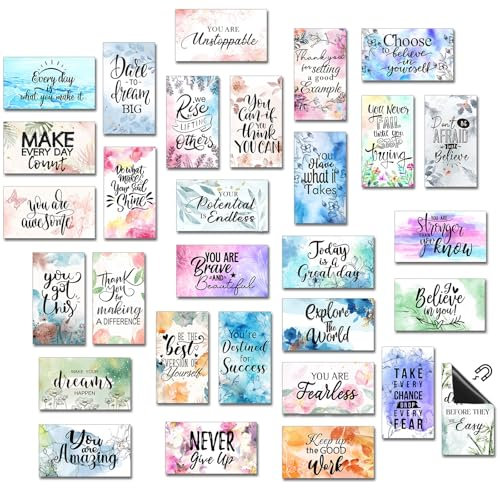 Xuhal 60 Pcs Inspirational Magnets Bulk Rectangle Positive Affirmation Magnets Decals Decorative Inspiring Quotes Fridge Magnetic Stickers for Adults Students Team Motivational Gifts (Watercolor)