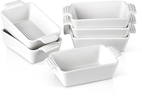 Huangj-0527 Baking Pans White Baking Dish Set Porcelain Bake Pans with Handle Multipurpose Ceramic Souffle Baking Dishes Ramekins（6/12-Piece ） Bakeware Set(6-PIECE)