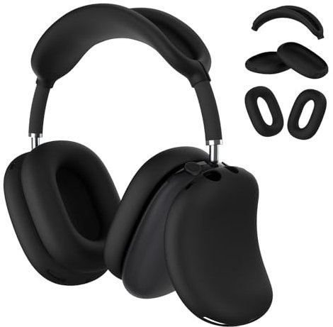 Apple AirPods Max Silicone Case - 7-in-1 Headphones Cover, Sweat-Proof Ear Pad & Cups Protector, Headband Cover, Soft Shell Protectors (Black)