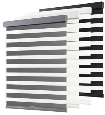AOSKY Cordless Zebra Blinds for Windows Pull Down Roller Window Shades Dual Layer Light Filtering Privacy for Day and Night, Free-Stop Door Shades for Home Easy to Install (22 W X 72 H, Grey)