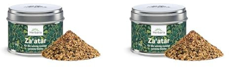 Herbaria Za'atar bio 25g S-Dose – fertige orientalische Bio-Gewürzmischung für klassische Gerichte der Levante Küche - mit erlesenen Zutaten - in nachhaltiger Aromaschutz-Dose (Packung mit 2)