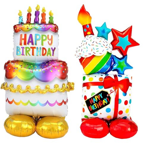 GGTTNRT Happy Birthday Luftballon Stehend Großformat Folienballon Geburtstagsdeko Torten und Geschenk Luftballons Geburtstag Deko Kindergeburtstag, für Junge Mädchen Und Erwachsene