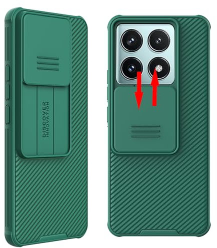 teroxa Funda para Xiaomi Mi 14T con cubierta de cámara, esquinas airbag a prueba de golpes, cubierta protectora deslizante para lente Xiao Mi 14 T (verde)