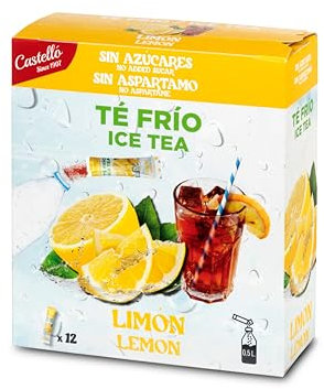 Castello since 1907 Té Frío Zero & Instantáneo | Limón | 12 sobres | 1 sobre = 500 ml de Té | 0 Calorías | 0 Azúcar | 0 Aspartamo