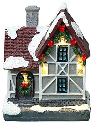 Asudaro Weihnachtsdeko Holz Haus Kunstharz, Licht Haus Weihnachtsdeko Leuchtende Kleine Hausornamente, Weihnachtsdekorationen, Iglu-Weihnachtsgeschenkornamente Aus Harz