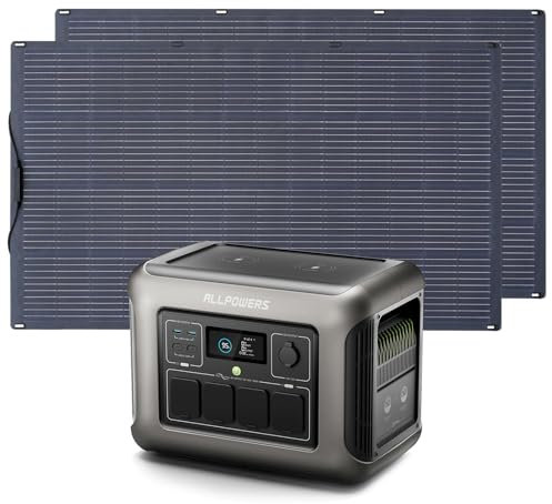 ALLPOWERS R1500 1152Wh Power Station con 2 Pannelli Solari Flessibile da 200W Monocristallino, 4 1800W AC Generatore Solare, LiFePO4 Generatore di Corrente Portatile, UPS, per Campeggio Emergenze