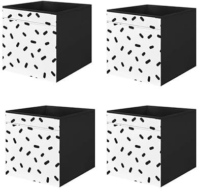 Generisch DRÖNA Fach Box (4er Set Pack), weiß/schwarz Punkte, 33x38x33 für Kallax Regale (SONDERPOSTEN)