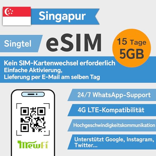 eSIM für Singapur –Einfache Aktivierung &24/7 Whatsapp-Support – 4G High-Speed-Kommunikation,unterstützt Google,Ins,Twitter... für eSIM-kompatible entsperrte Smartphones