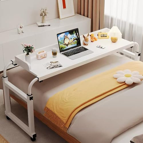 GLHKFBD Über-Betttisch Beistelltische fürs Wohnzimmer,Bett-Computertische mit Rädern，45.28-82.68 langes verstellbares Mobile Nachttisch/Pflegehilfsmittel Betttische (Weiß)