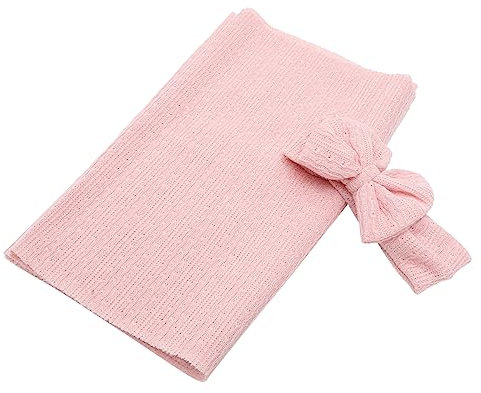 MOBUTOFU Baby Kuscheldecke Babydecke Merinowolle Neugeborenen Swaddle Decke Und Haarband Set Dehnbare Pucktücher Für Ädchen Perfekte Empfangsdecke Für Jungen Und Ädchen Zartem