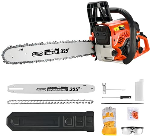 NovorikX Benzin-Kettensäge 45CC (45cm³ Hubraum) 18 (45,7cm) Schnittlänge, 1,7kW Motorleistung, 12000rpm, GS-geprüft, 600ml Tank | für Brennholz, Baumschnitt & Gartenpflege inkl. Oregon Schwert-Set