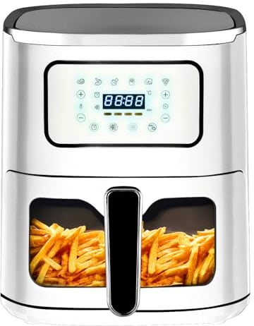 AVILIA Friggitrice ad Aria 1600W Capacità 7.5L, Friggitrice ad Aria con Vetro Trasparente, Temperatura Regolabile 80-200°C, Timer 60 Minuti, Sicurezza e Basso Consumo Energetico