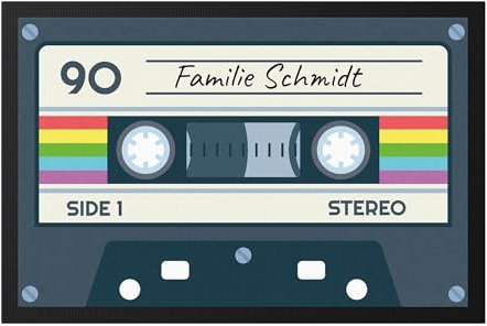 Kiddle-Design Fußmatte Retro Personalisiert Kassette Lustige Fußmatte Vintage 90er 80er Fußabtreter flach & dünn 60x40cm Türvorleger