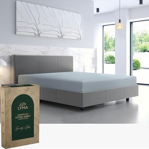 LYMA Bedding Fitted Sheet King, Deep Pockets 35CM, OEKO-TEX Certified, Ultra Soft Nanoplush Double Brushed Quick Dry Fabric, Shrink & Fade Resistant, Easy Care Elastic Bottom Sheet (Light Grey)