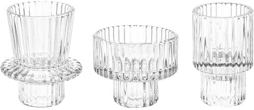 Set di 3 Porta Candele, Portacandele da Tavolo, Moderni Vetro Decorazione, Porta Tealight Candle Holder,Cristallo per Casa, Cena, Matrimonio, Festa, Festival (3, Trasparenti)