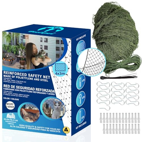BECISPER - Rete per Gatti Rinforzata Extra Large 8x3m - Rete per Gatti terrazza - Rete per Gatti finestre - Rete per Gatti Sicurezza - Rete per Gatti - Rete di Sicurezza per Bambini (Verde, 4X3m)