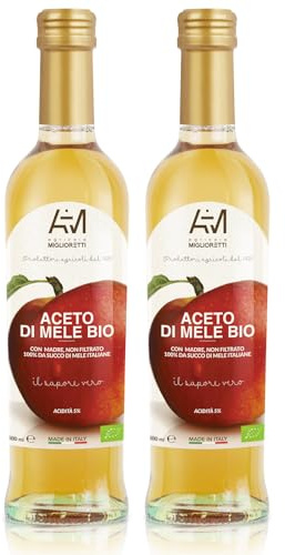 Agricola Miglioretti Aceto di Mele Biologico 500ml x2 – Non Filtrato e Non Pastorizzato, Fermentato in Botti di Legno, Aroma di Mela Verde, Senza Conservanti né Additivi
