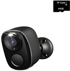 KKENZA Caméras de sécurité extérieures sans Fil, alimentées par Batterie 2K, Wi-FI, détecteur de Mouvement, sirène, projecteur, Vision Nocturne Couleur, étanchéité IP66(BW4-B 64G Card)