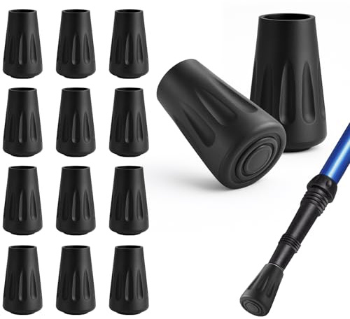 Puntas de Goma de Bastones Senderismo y Bastones Trekking (11mm), Antideslizantes Tapas para Bastones de Senderismo, para Almohadillas Resistentes para Asfalto, Grava y Montaña