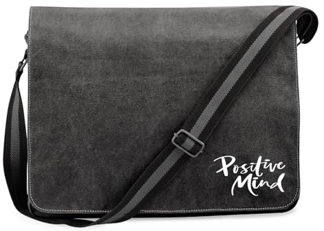 Huuraa Umhängetasche Positiv Mind Schriftzug Geschenk | Messenger Bag mit Schultergurt 14 Liter Schultertasche Canvas Laptoptasche Geschenkidee Crossbody Tasche
