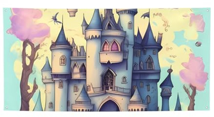 Fairytale Castle Banner Schild für drinnen und draußen, Geburtstag, Poster, Party-Dekorationen, Fotohintergrund mit Ösen, personalisiertes Wandbanner