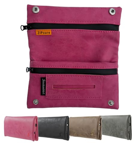 smokeshirt - Borsa per tabacco 2025, con chiusura lampo per tabacco fresco, scomparto per tabacco, effetto pelle, rosa