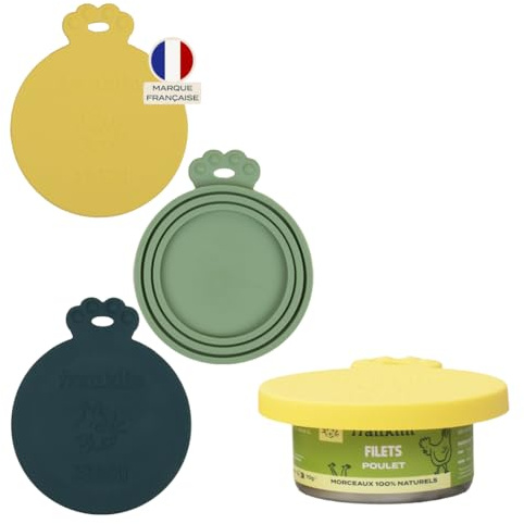 Franklin – Couvercle en Silicone pour Boite de Conserve – Lot de 3 couleurs | Taille Universelles – Adapté aux pâtées pour Chat – 100% Hermétiques, Solides et Durables – Compatibles Lave-Vaisselle