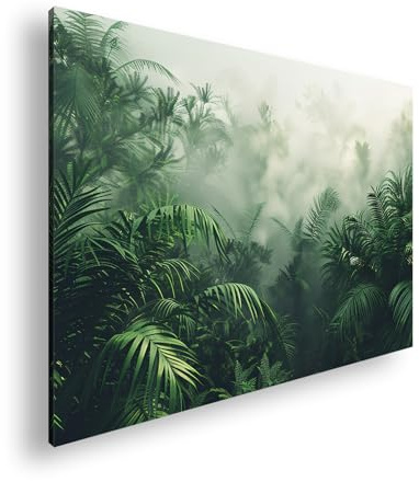Farbenhorizont Leinwandbild Nebliger Dschungel – grünes Geheimnis in stiller Tiefe Format: 100x70cm XXL Wandbild auf Keilrahmen/Kunstdruck/Bild Wohnzimmer Dekoration