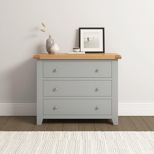 Seconique Windsor Fully Assembed 3 Drawer Chest in Pebble Grey/Oak