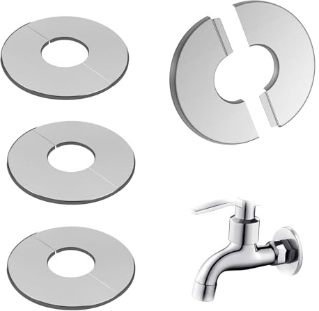 Pack de 4 Rosettes en Acier Inoxydable 28 mm, Caches Décoratifs pour Tuyaux de Chauffage, Robinetterie et Radiateurs, Collerets pour Masquer les Percussions, Design sans Perçage (Argent)